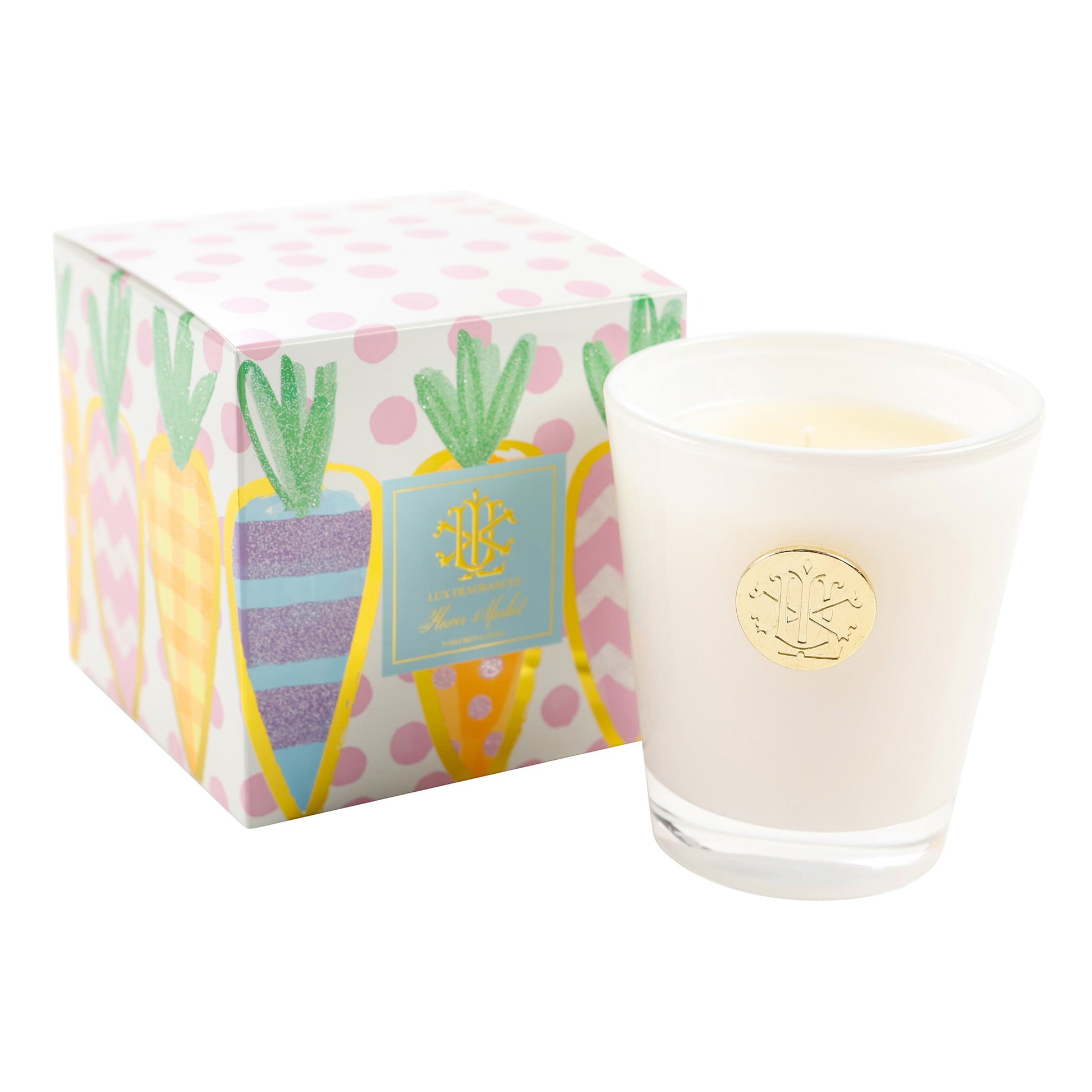 $15.00 min 6 - FLOWER MARKET 8OZ DESIGNER BOXED CANDLE